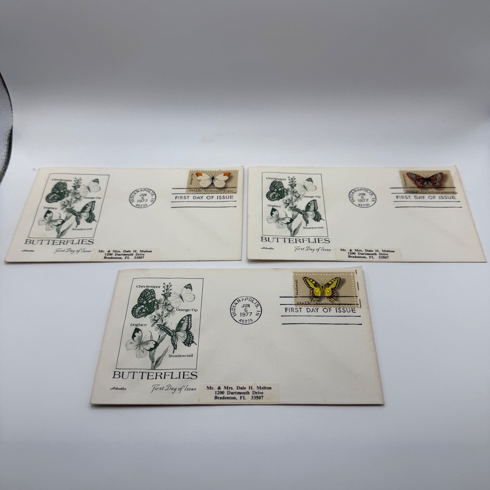 Vintage 1977 Artmaster Butterfly First Day of Issue Envelopes Set of 3 FDC USA